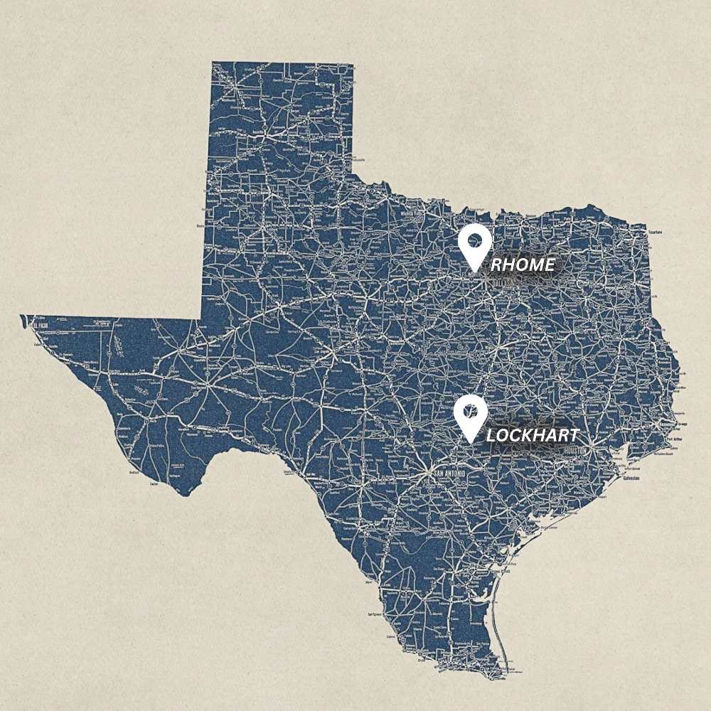 Map of Texas — Rhome and Lockhart facilities